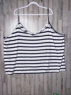 Old Navy Sunday Sleep Navy & White Striped V-Neck Spaghetti Tank 4X